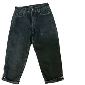 NYDJ Ankle Cropped Jeans sz 4 Dark Wash Rolled Cuff Bling Rose Gold Crystal